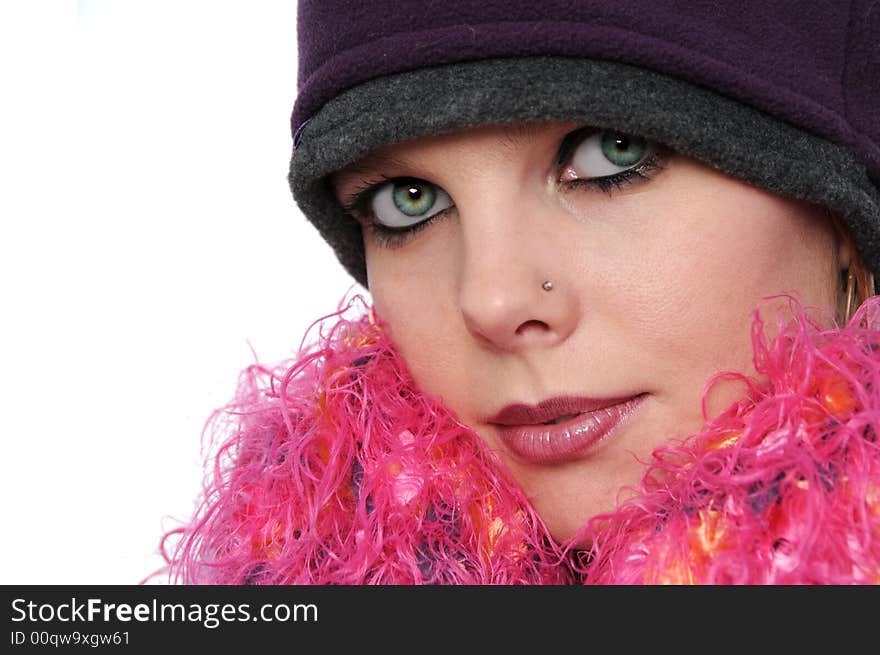 Portrait of beautiful girl in winter clothes