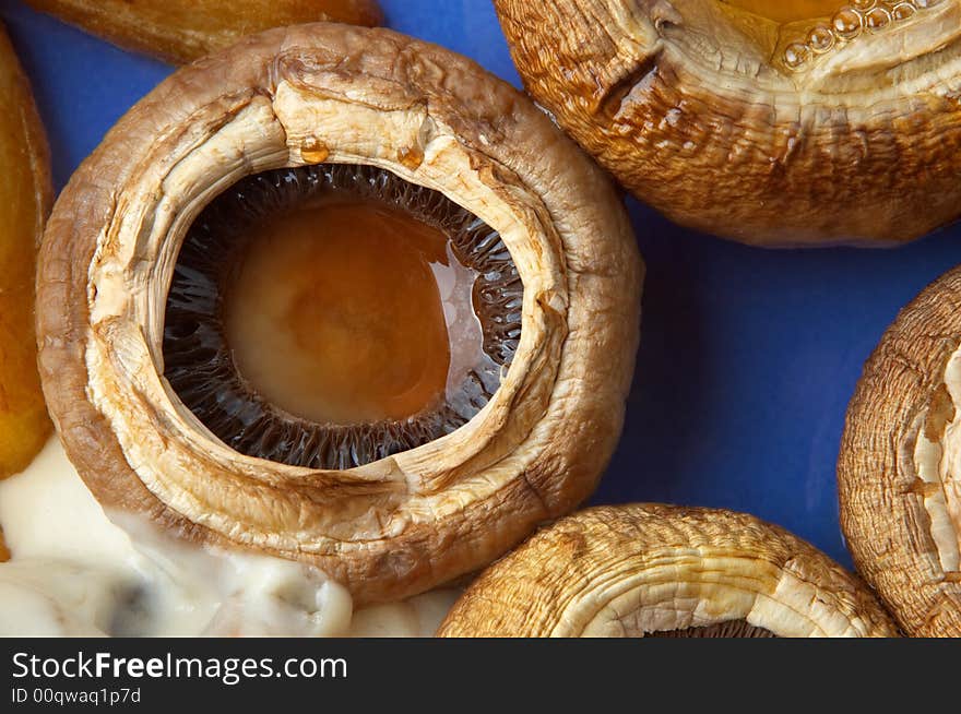 Closeup of grilled mushrooms