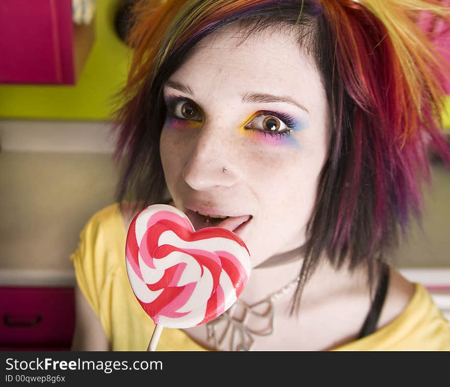 Alternative Girl with a Heart Lollipop