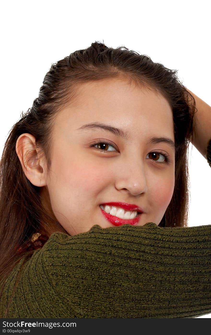 Charming lady wearing a green top - smiling. Charming lady wearing a green top - smiling