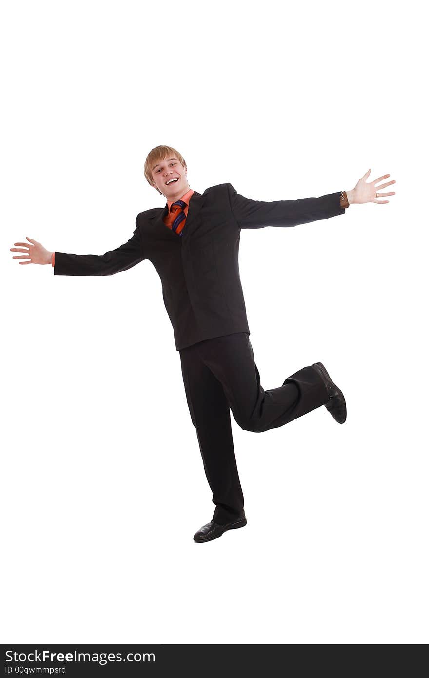 Portrait of a jumping young man. Happiness. Shot in studio. Portrait of a jumping young man. Happiness. Shot in studio.