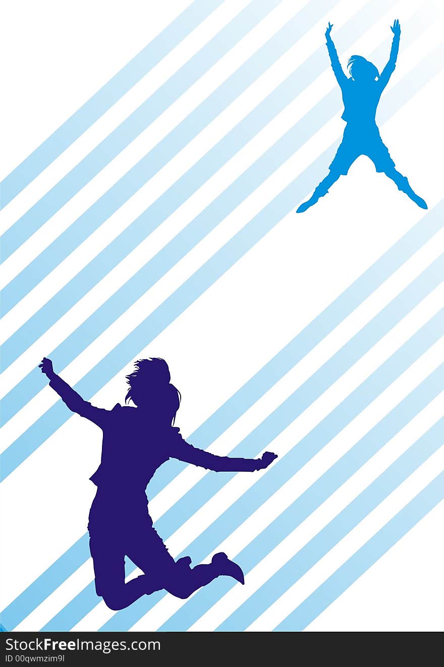 Dark blue silhouettes of jumping girls