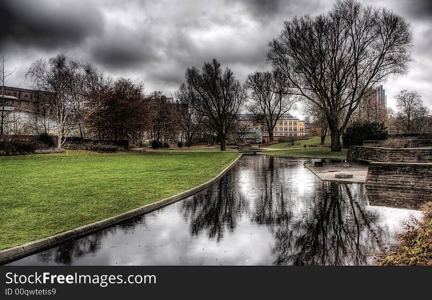 Public park in bad weather (Hamburg, Germany)