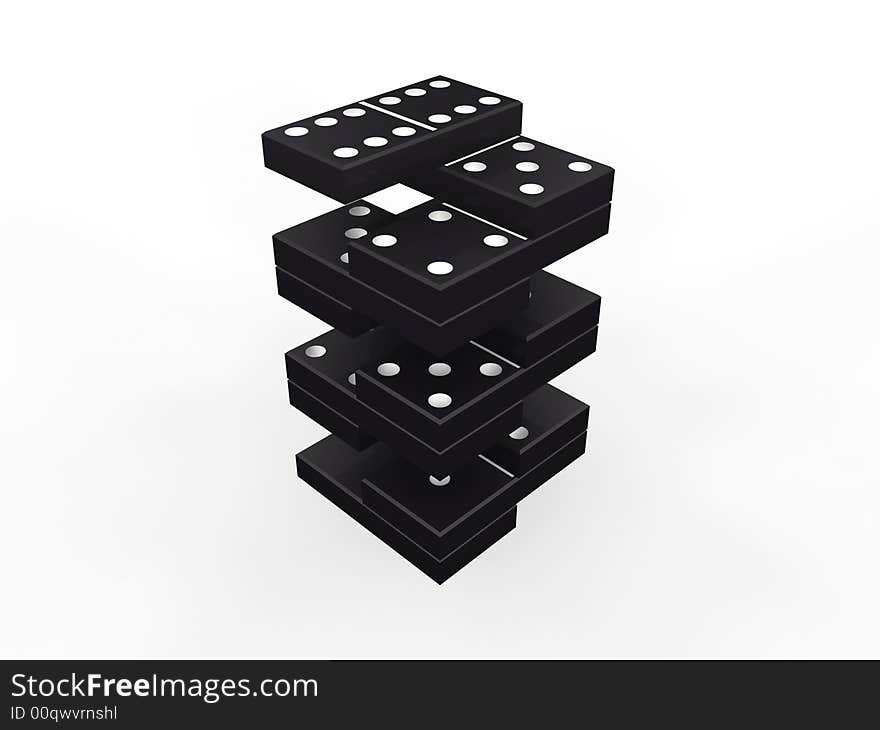 Black domino steps on white background