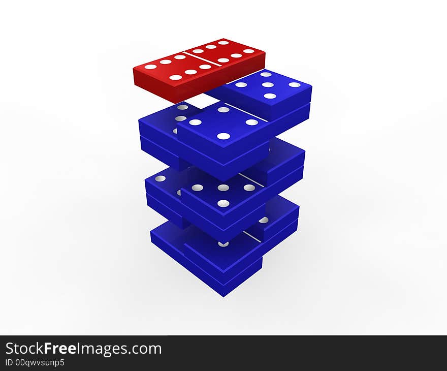 Blue and red domino steps on white background