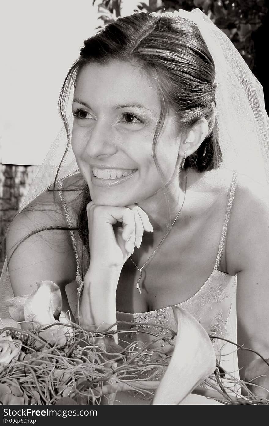 Young bride posing in the wedding day. Young bride posing in the wedding day