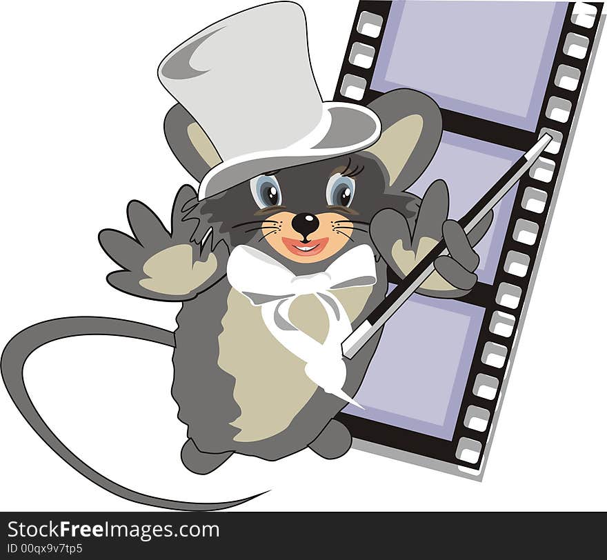 Baby mouse in a cylinder and with a walking stick. Vector. Baby mouse in a cylinder and with a walking stick. Vector