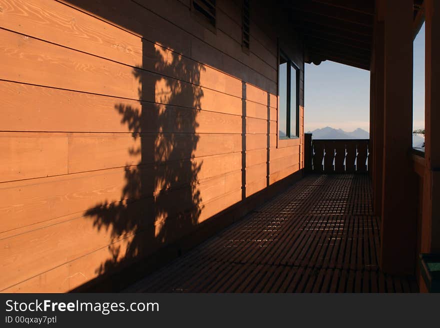 Shadows fall on a building in the Olympic National Park