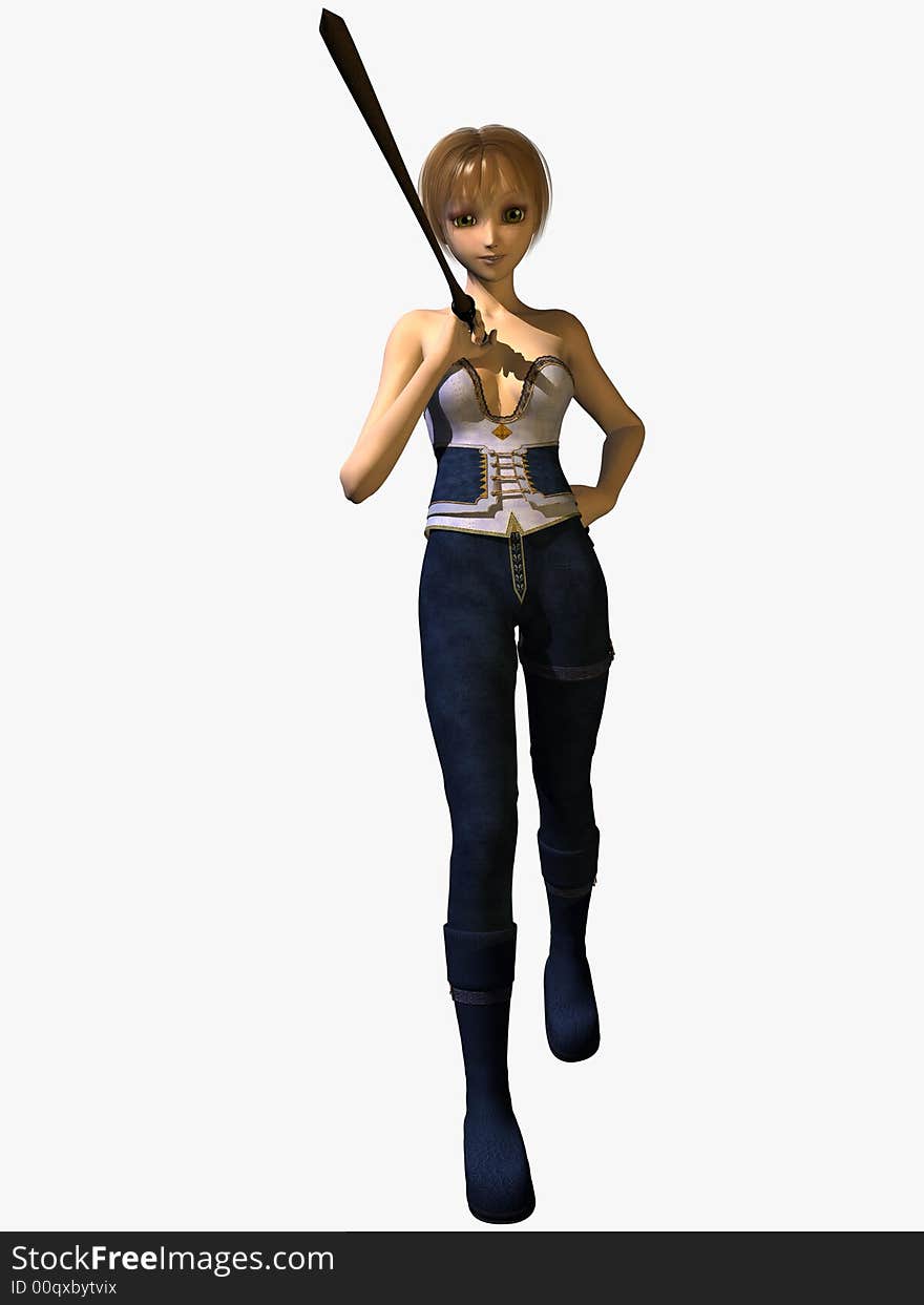 Attractive young female fantasy warrior.  Computer generated image, three dimensional render.