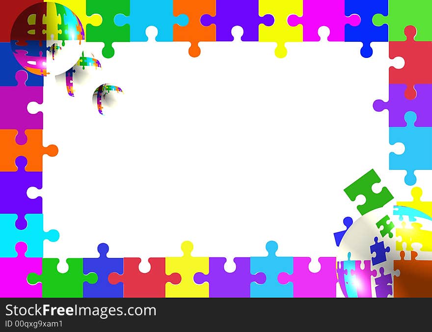Fun bubbles on a colorful puzzle border. Fun bubbles on a colorful puzzle border.