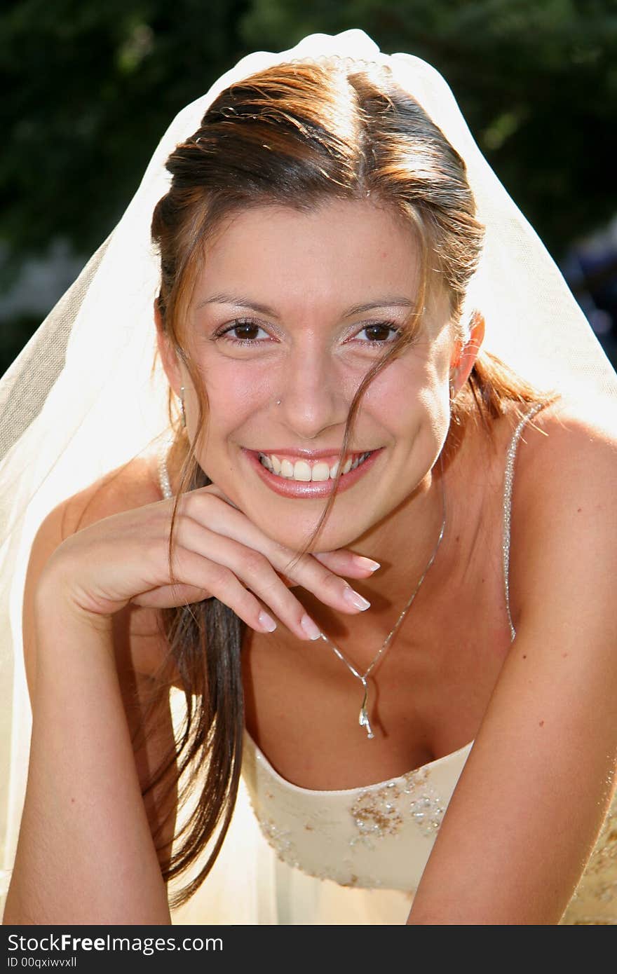 Young bride posing in the wedding day. Young bride posing in the wedding day