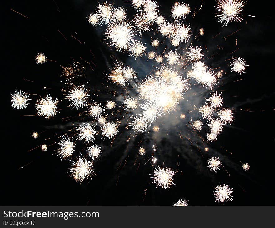 White firework on the black background