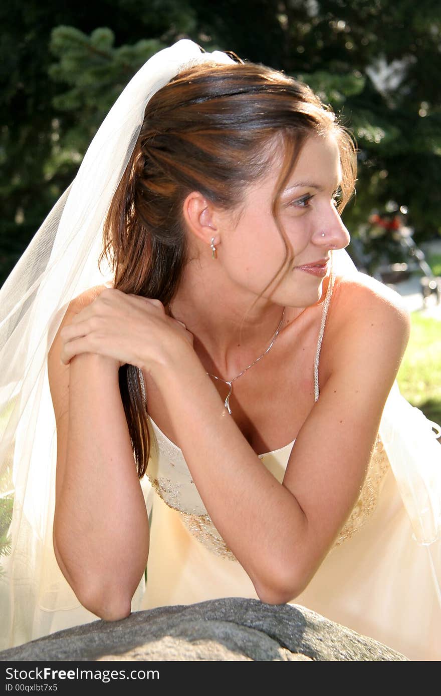 Young bride posing in the wedding day. Young bride posing in the wedding day