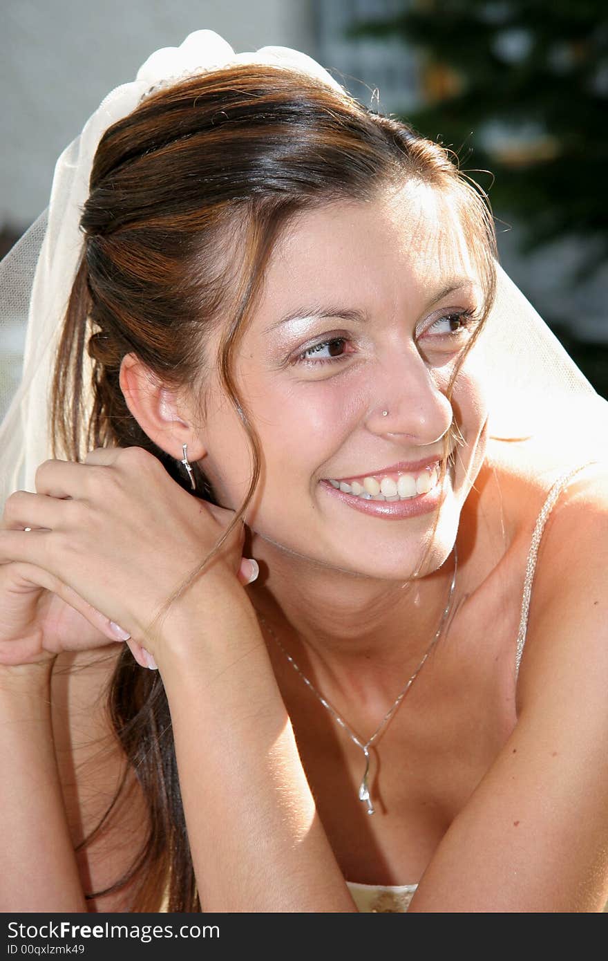 Young bride posing in the wedding day. Young bride posing in the wedding day