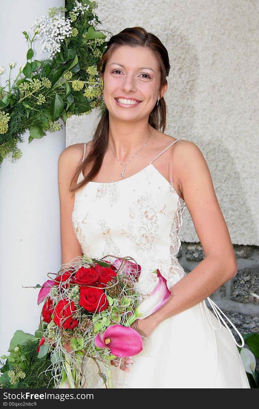 Young bride posing in the wedding day. Young bride posing in the wedding day