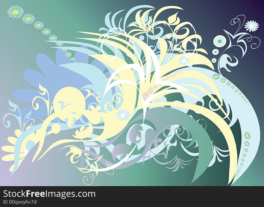 Floral design ornament on green background