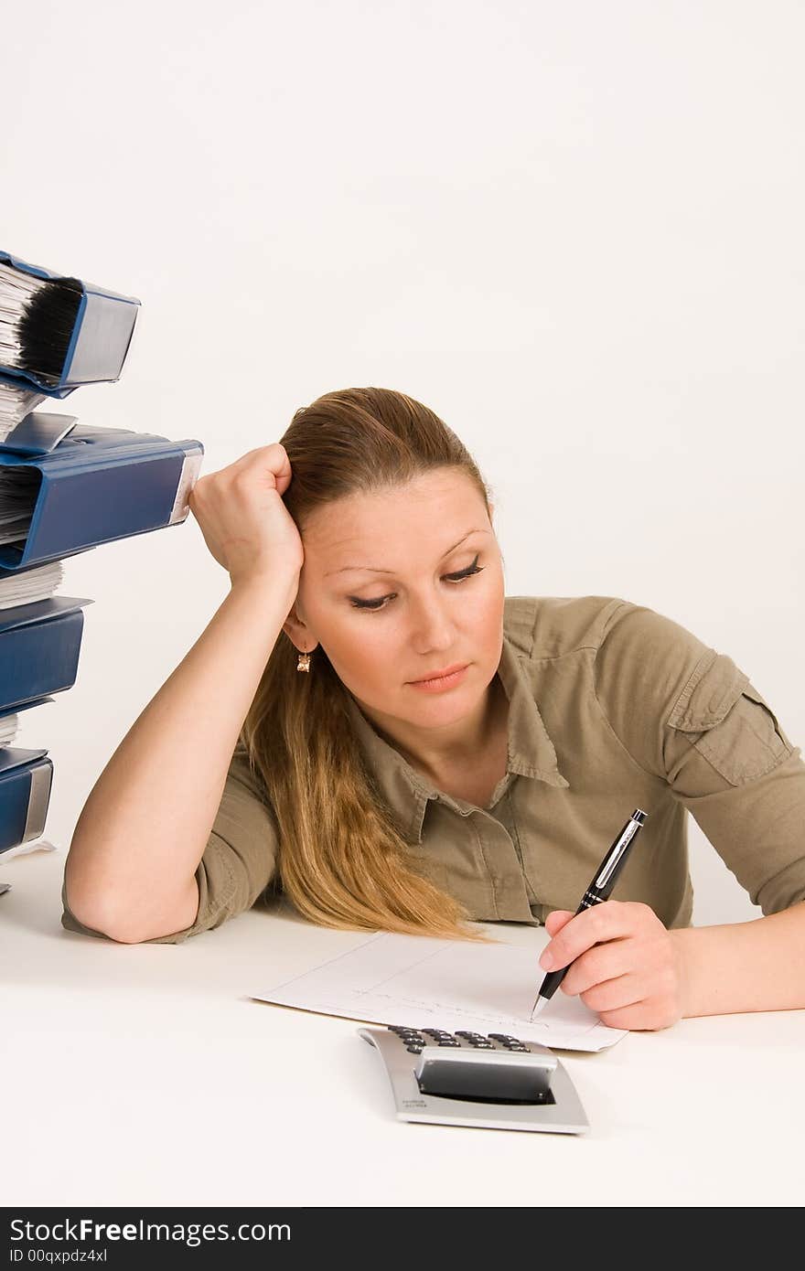 Confident business woman working with documents. Confident business woman working with documents