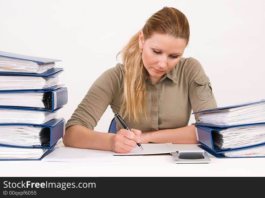 Confident business woman working with documents. Confident business woman working with documents