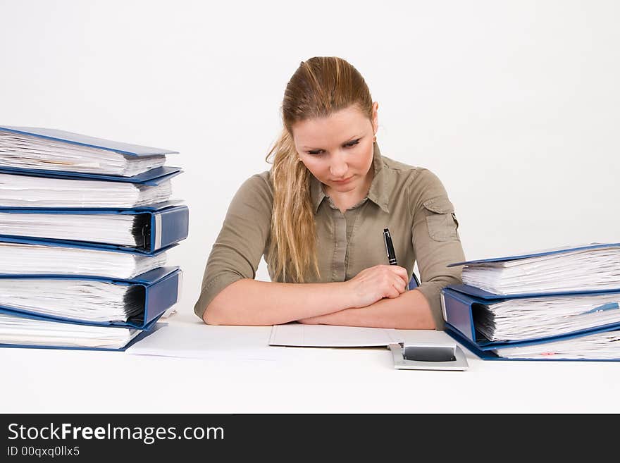 Confident business woman working with documents. Confident business woman working with documents