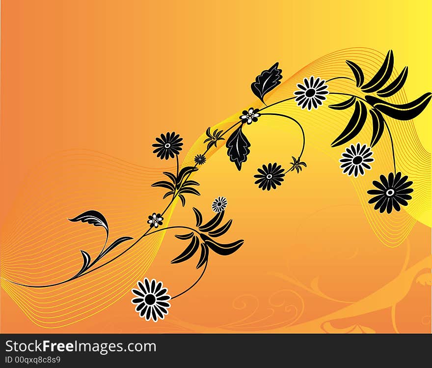 Orange color decorative background with flowers