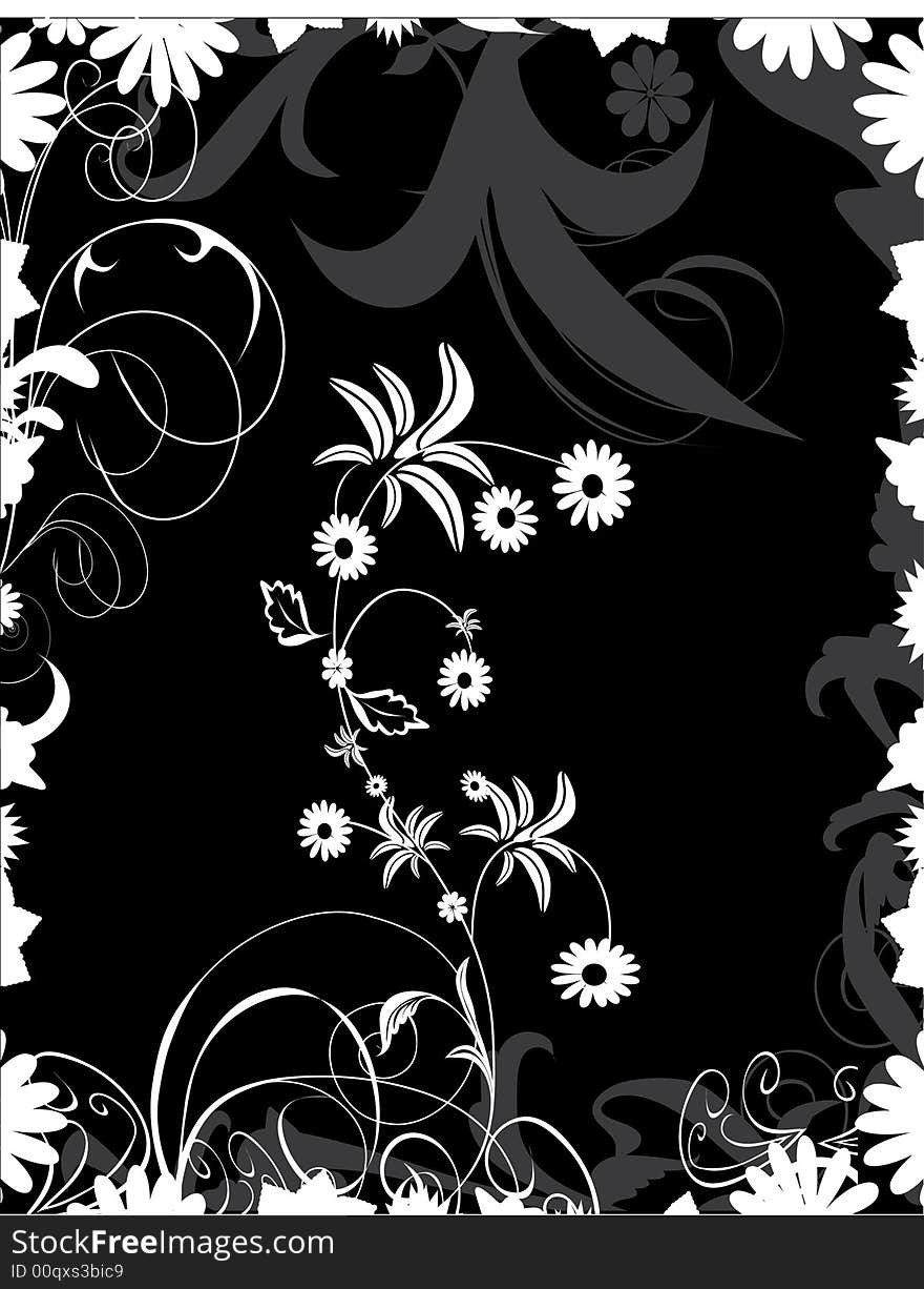 Black and white flowers background