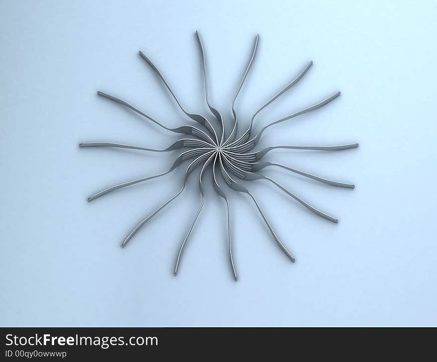 Several metalic forks forming a circle like a flower. Several metalic forks forming a circle like a flower