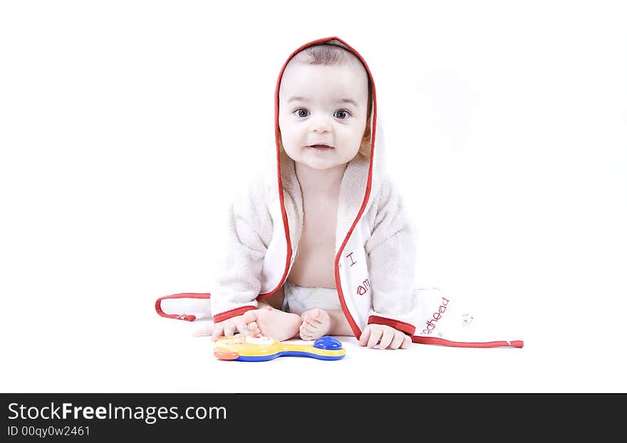 Happy Baby In Bathrobe