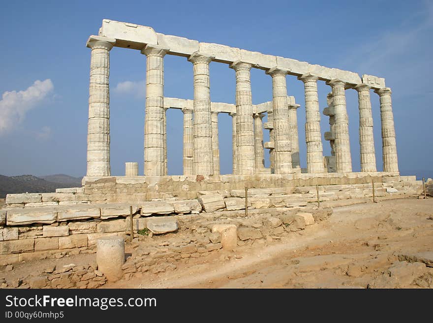 Greece, the ruins of Poseidon temple, cape Sunion near Athens. Greece, the ruins of Poseidon temple, cape Sunion near Athens.