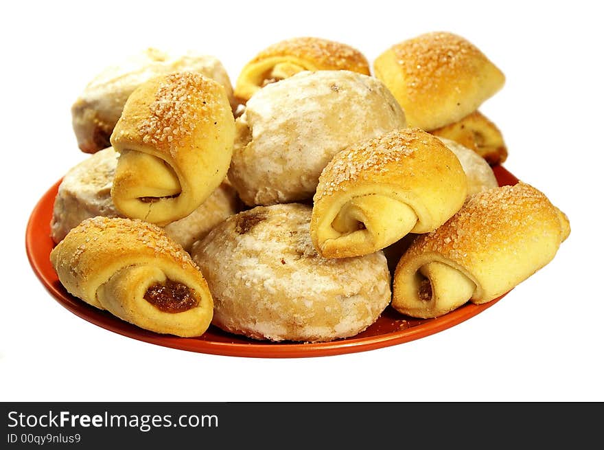 Group of croissant on the plate. White background