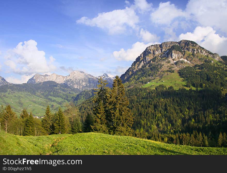 The alpine hill in swiss Alps. The alpine hill in swiss Alps