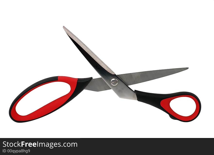 Scissors. It is red black color scale, it is isolated on a white background. Scissors. It is red black color scale, it is isolated on a white background