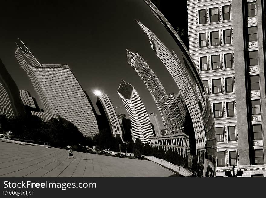 Reflection of buildings on a round mirror. Reflection of buildings on a round mirror.