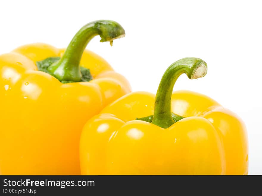 Two Yellow Closeup Peppers