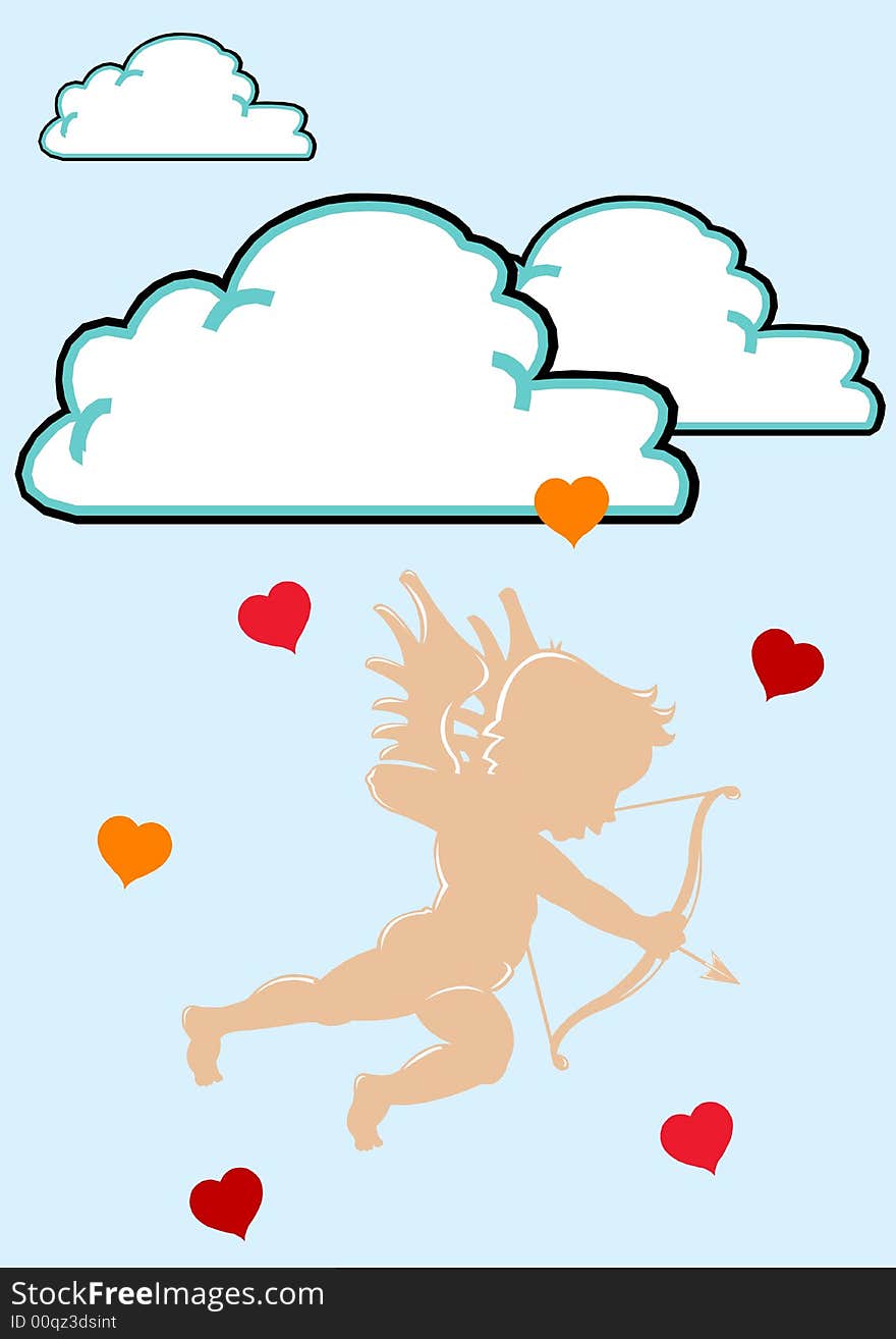 Vector Valentine Amur in the sky with hearts