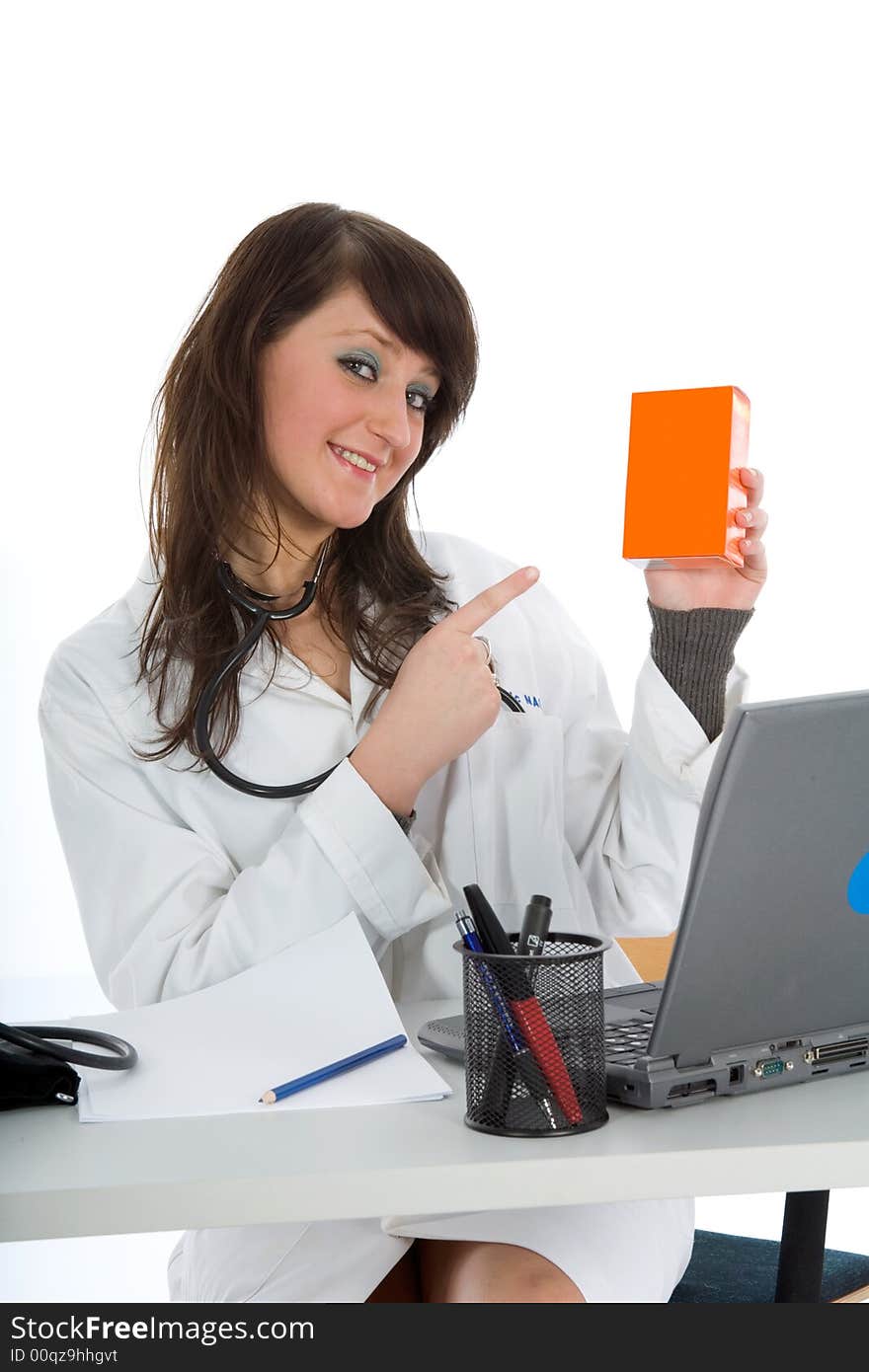 Young doctor with stethoscope on isolated background