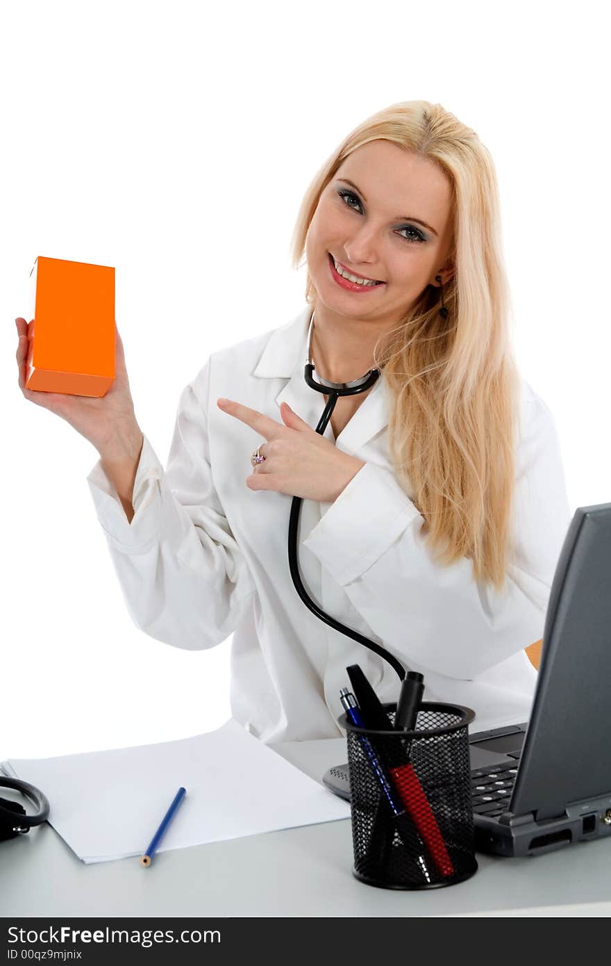 Young doctor with stethoscope on isolated background