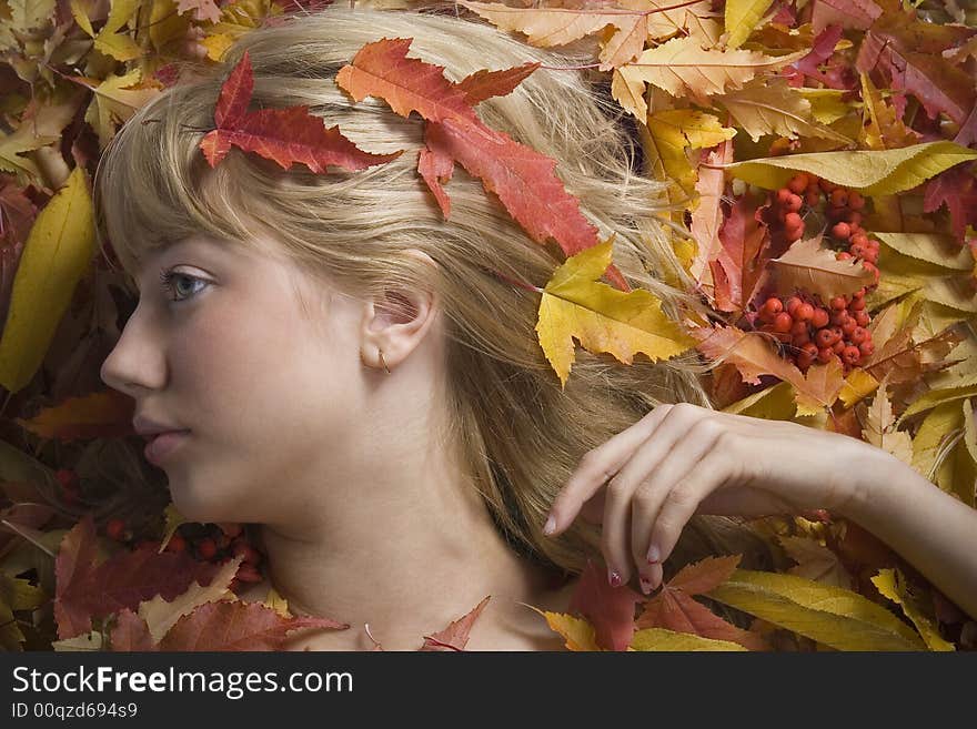 A beautiful autumn leaves girl