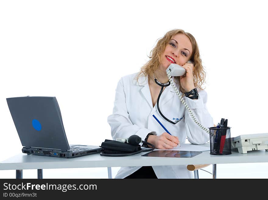 Young doctor with stethoscope on isolated background