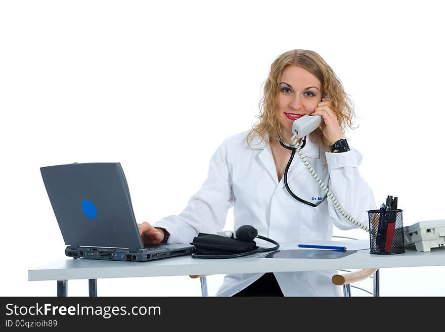 Young doctor with stethoscope on isolated background