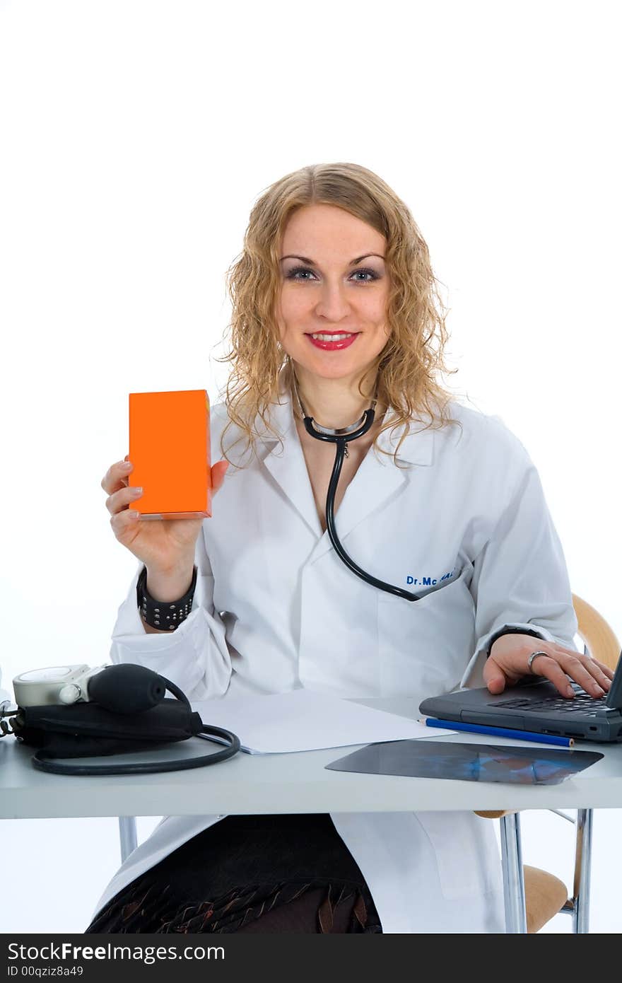 Young doctor with stethoscope on isolated background