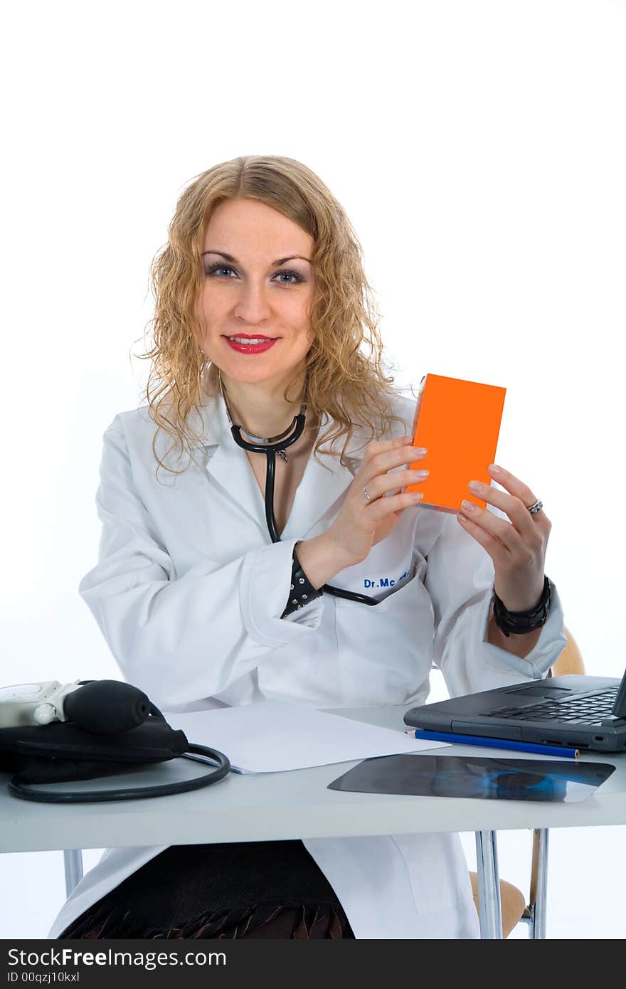 Young doctor with stethoscope on isolated background