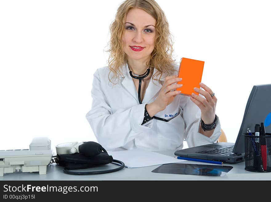 Young doctor with stethoscope on isolated background