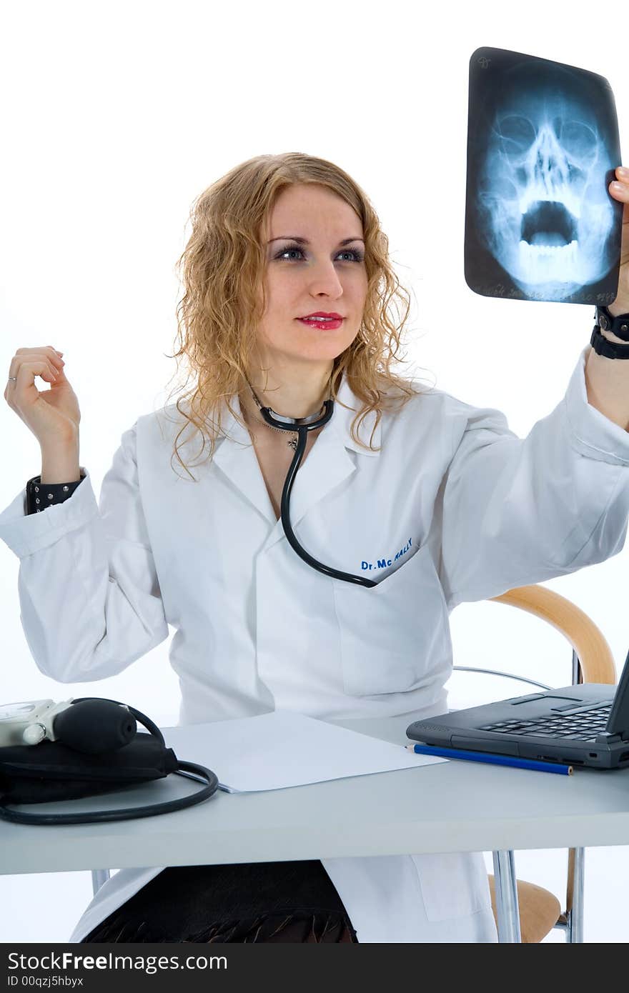 Young doctor with stethoscope on isolated background