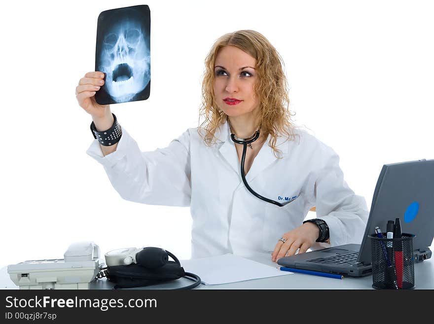 Young doctor with stethoscope on isolated background