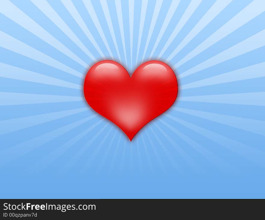 Red heart on a blue stripes background. Red heart on a blue stripes background