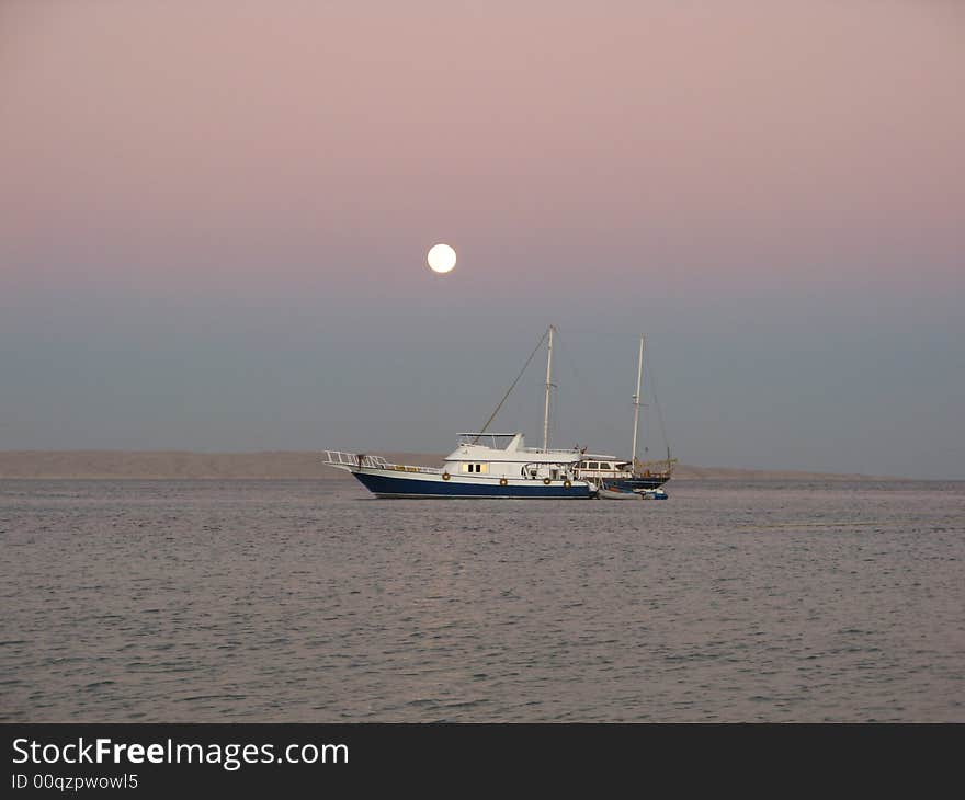 Yacht in a moonlight, Red Sea. Yacht in a moonlight, Red Sea