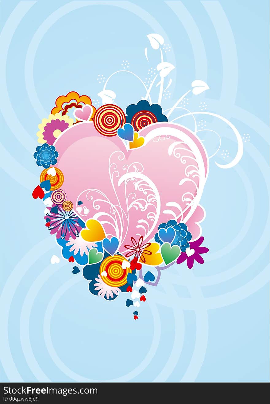 Valentine's card with heart and flowers