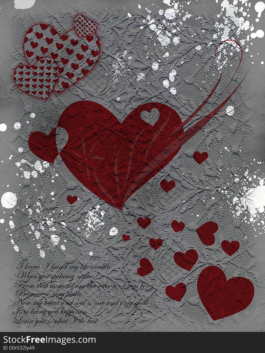 Grunge valentine with paint splatters and texture