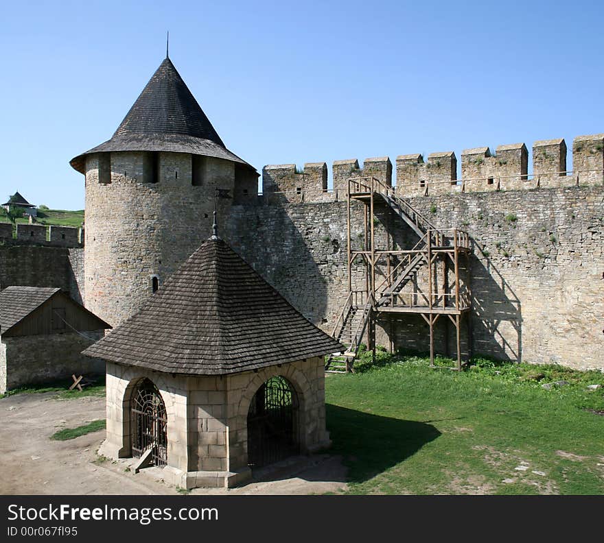 Buildings in old fortress Hotin Ukraine