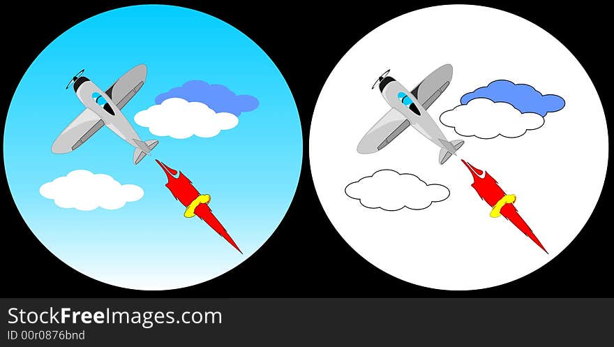 The vector image of the plane in clouds - 2 variants